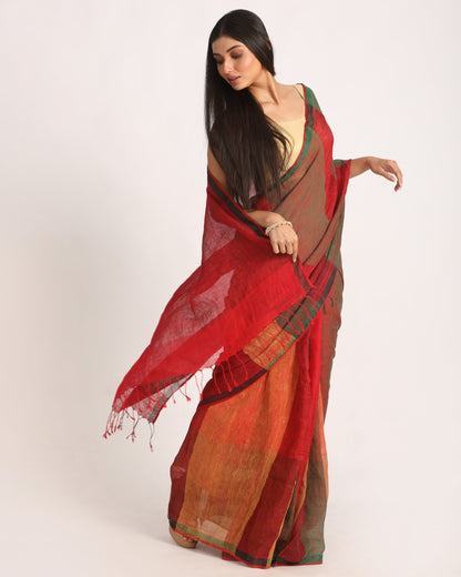 Women's Multicolour Traditional Handloom Check Linen Saree