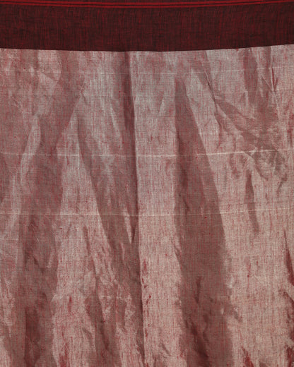 Women's Maroon Black Silver Traditional Handloom Check Linen Saree