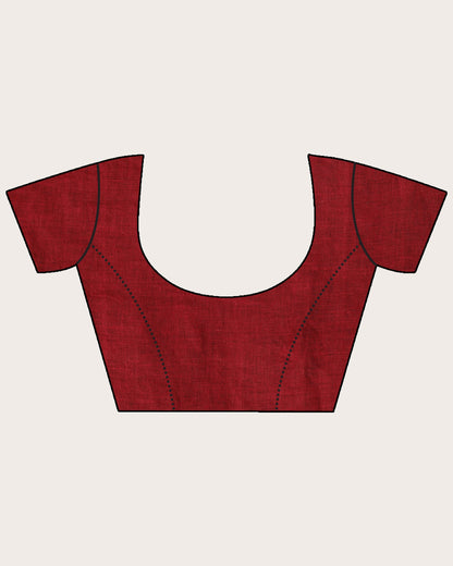 Women's Maroon Black Silver Traditional Handloom Check Linen Saree