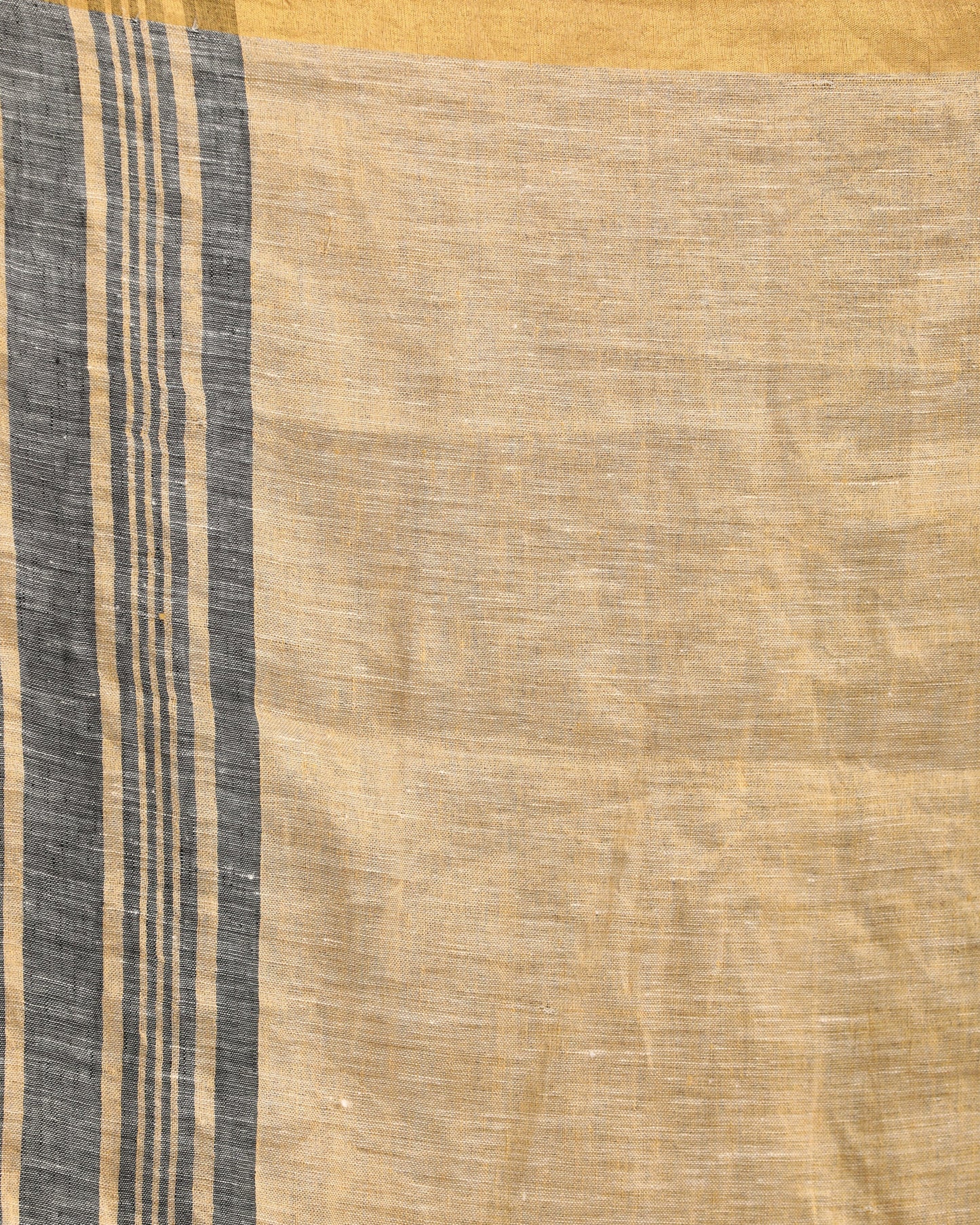 Women's Beige Black Silver Traditional Handloom Check Linen Saree