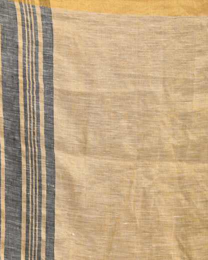 Women's Beige Black Silver Traditional Handloom Check Linen Saree