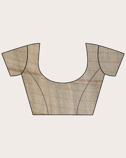 Women's Beige Silver Traditional Handloom Check Linen Saree