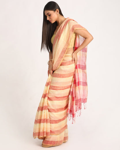 Women's Multicolour Traditional Handloom Check Linen Saree