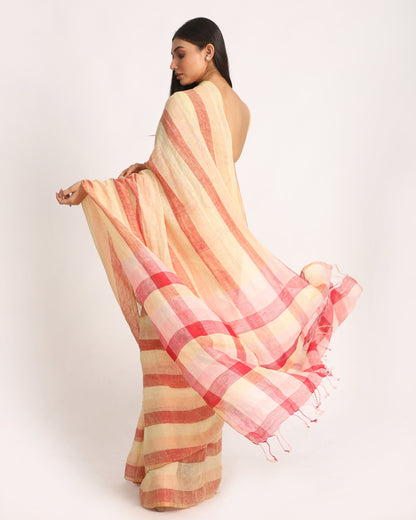 Women's Multicolour Traditional Handloom Check Linen Saree