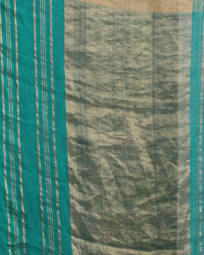 Women's Turquoise Traditional Handloom Linen Saree