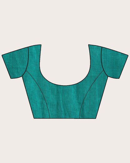 Women's Turquoise Traditional Handloom Linen Saree