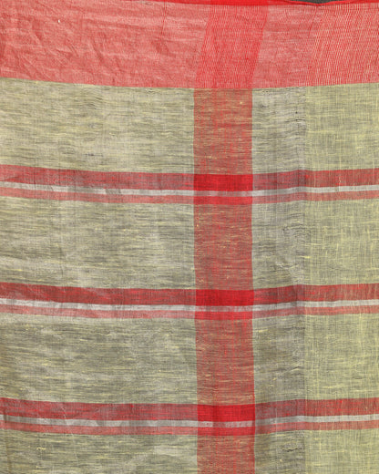Women's Lemon Maroon Handloom Check Linen Saree