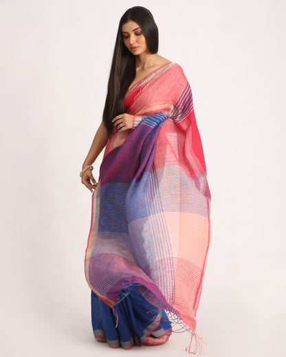 Women's Multicolour Traditional Handloom Check Linen Saree