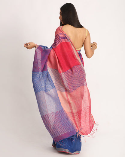 Women's Multicolour Traditional Handloom Check Linen Saree