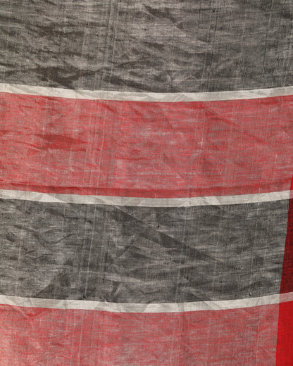 Women's Red Black Traditional Check Linen Handloom Saree