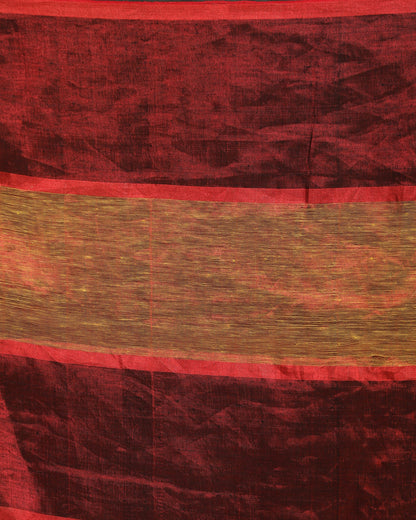Women's Yellow Black Traditional Check Linen Handloom Saree