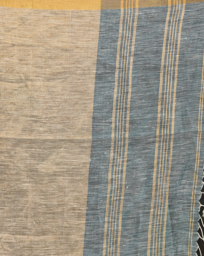 Women's Silver Blue Traditional Handloom Tissue Linen Saree