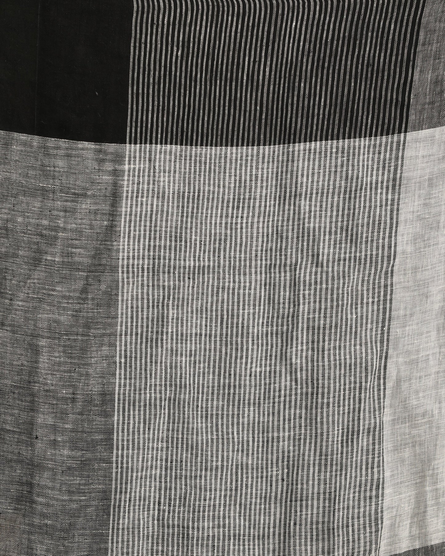 Women's White Black Traditional Handloom Linen Saree