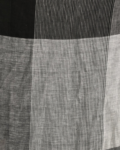 Women's White Black Traditional Handloom Linen Saree