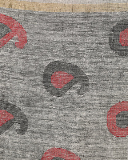 Women's Grey Traditional Handloom Linen Jamdani Saree