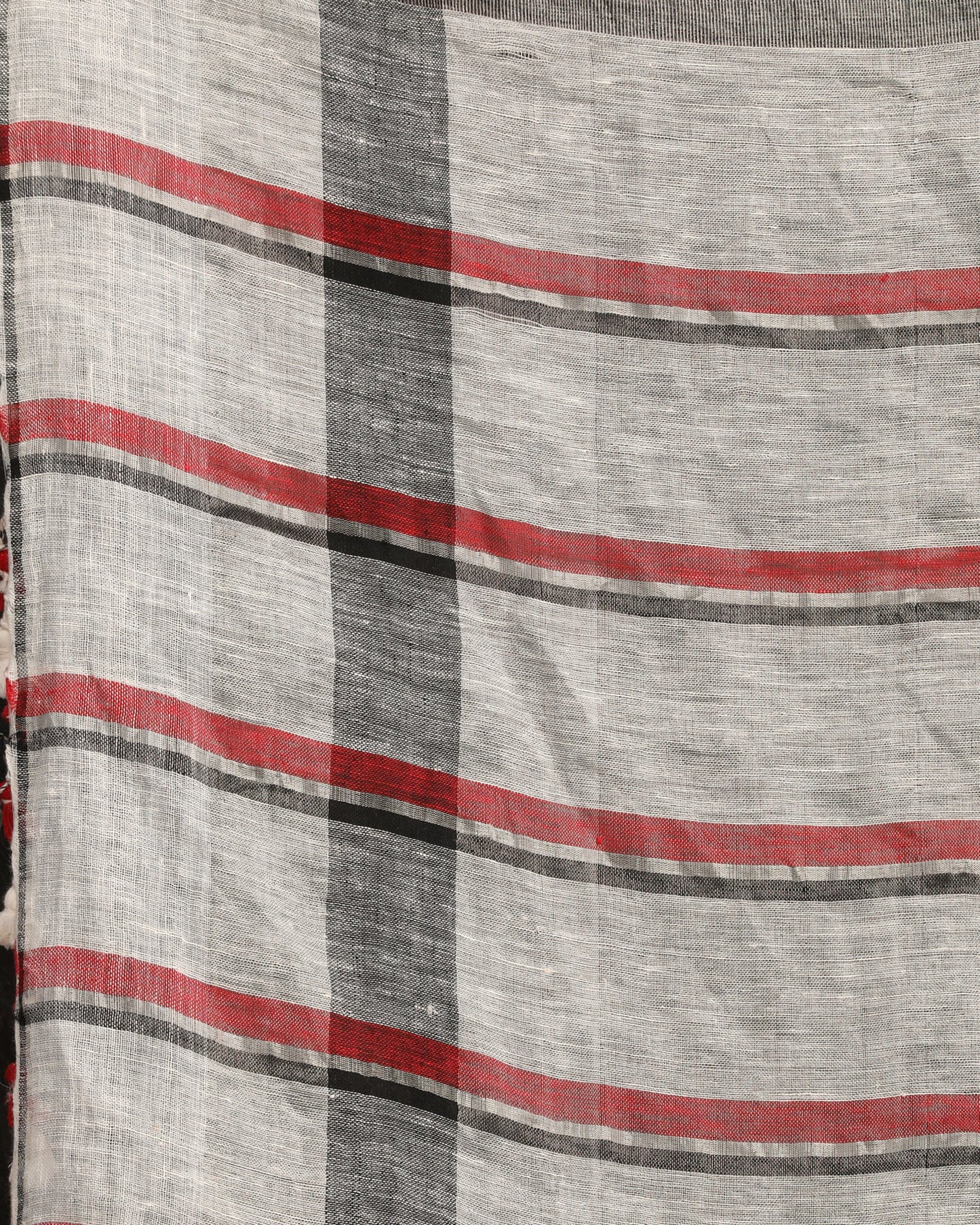 Women's Off White Red Traditional Check Linen Handloom Saree