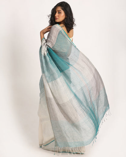 Women's Multicolour Traditional Handloom Check Linen Saree