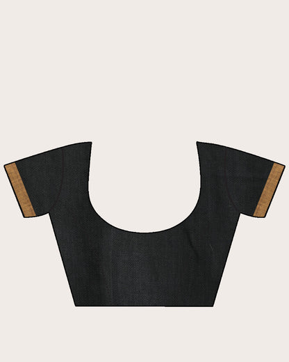Women's Middle Black Navybluetraditional Handloom Linen Saree