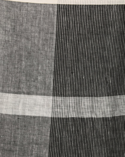 Women's Black Grey Traditional Handloom Linen Saree