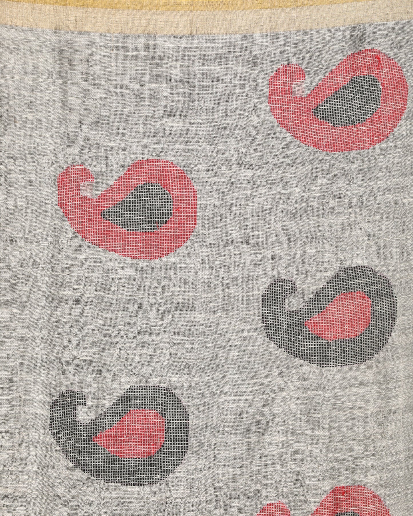 Women's Silver Greytraditional Handloom Linen Jamdani Saree