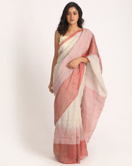 Women's Design Zari Border Light Grey Handloom Traditional Linen Saree
