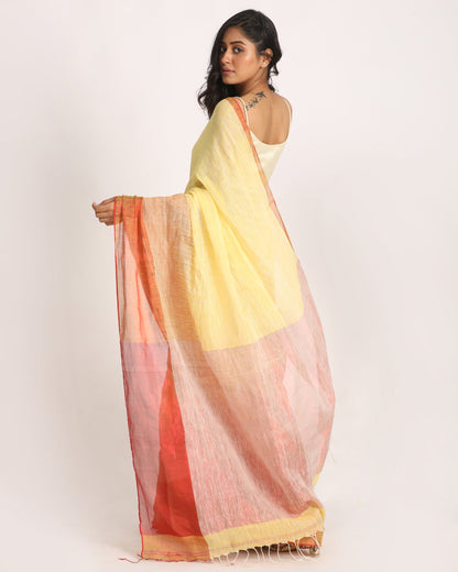 Women's Design Zari Border Lemon Handloom Traditional Linen Saree