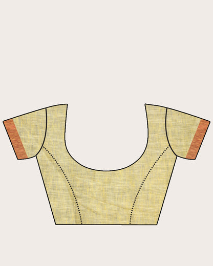 Women's Design Zari Border Lemon Handloom Traditional Linen Saree