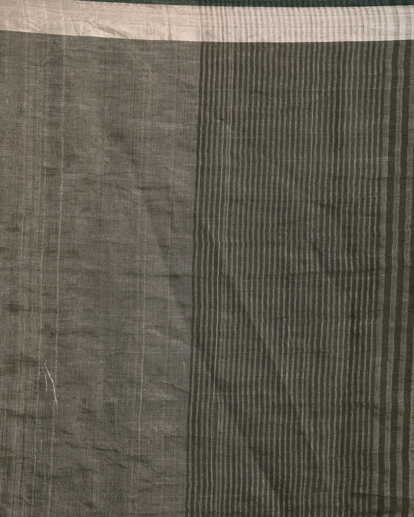 Women's Dark Moss Green Traditional Check Linen Handloom Saree