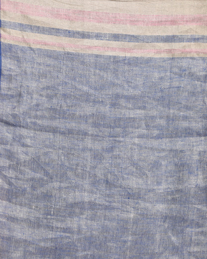 Women's Royel Blue Light Pink Traditional Handloom Linen Saree