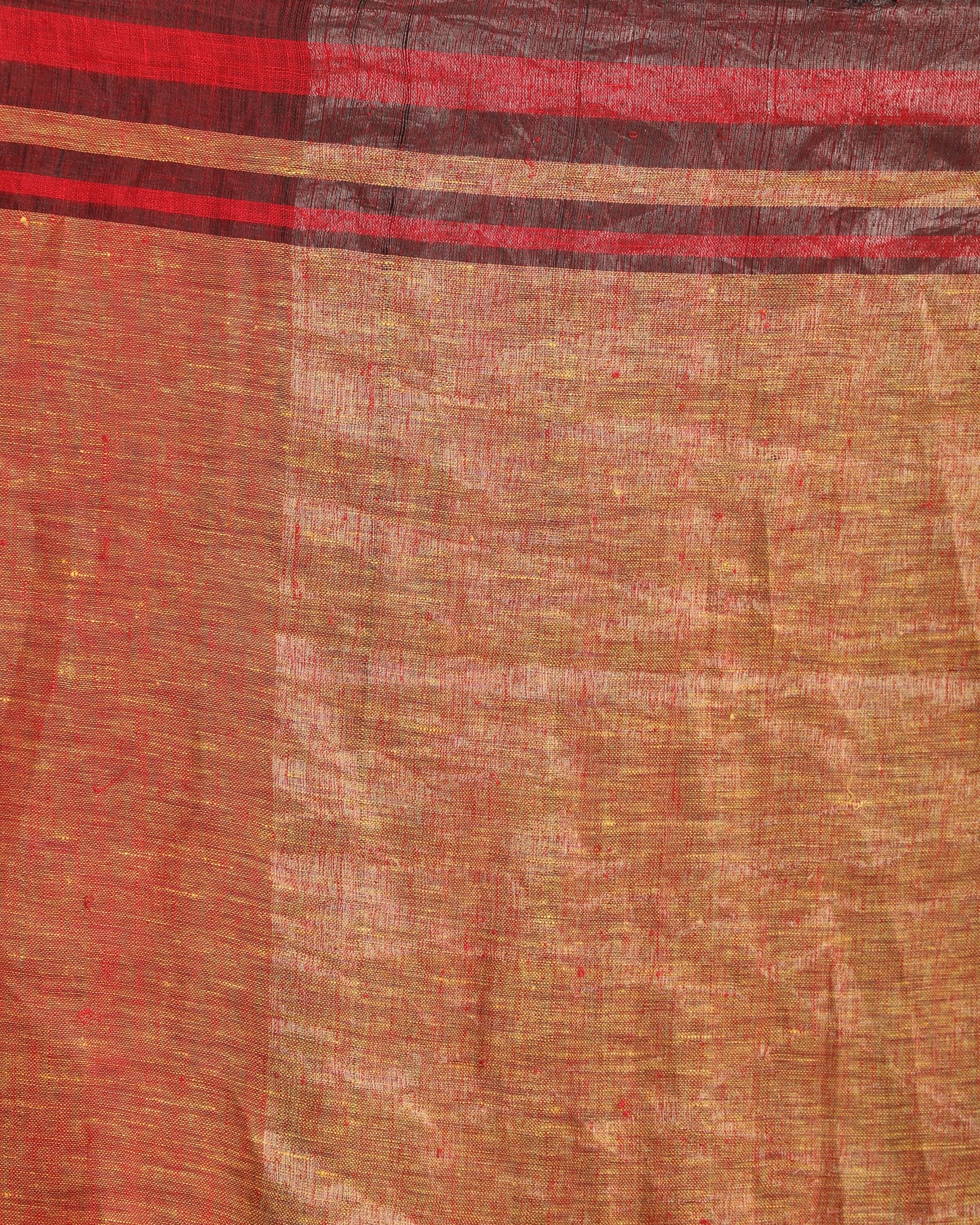 Women's Red Mustard Traditional Handloom Linen Saree