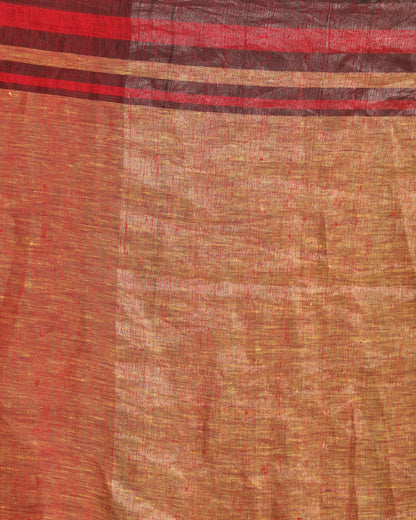 Women's Red Mustard Traditional Handloom Linen Saree