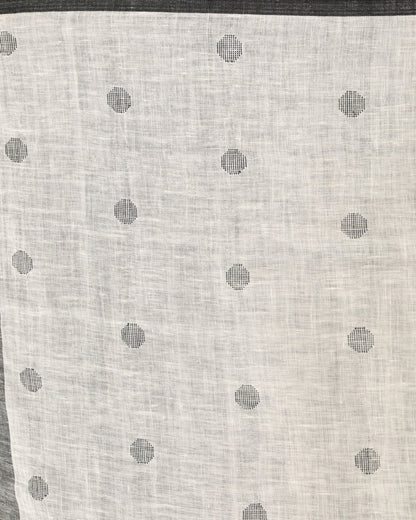 Women's White Traditional Handloom Linen Jamdani Saree