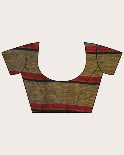 Women's Muga Red Traditional Check Linen Handloom Saree
