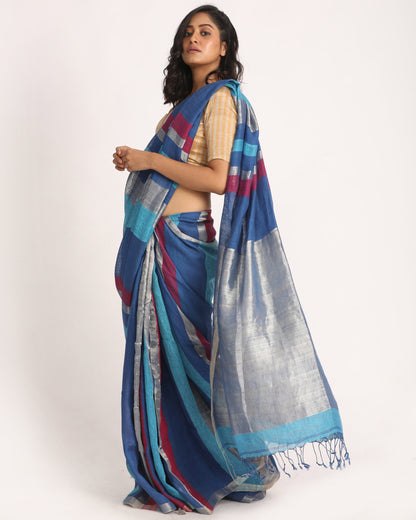 Women's Multicolour Traditional Handloom Check Linen Saree