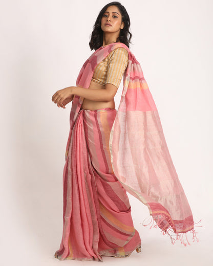 Women's Multicolour Traditional Handloom Check Linen Saree