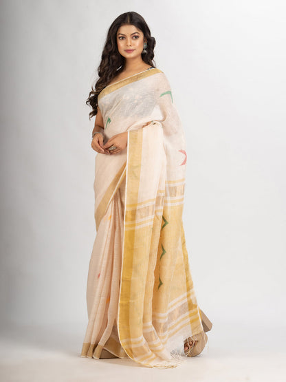 Women's Faded Pink Traditional Handloom Linen Jamdani handloom Saree