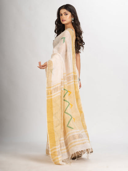 Women's Faded Pink Traditional Handloom Linen Jamdani handloom Saree