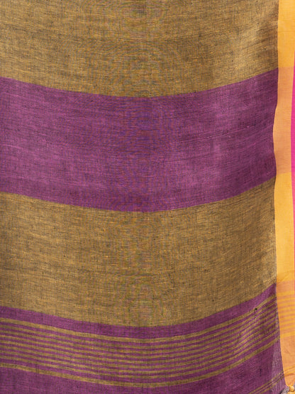Women's Lipgloss pink in multe colour border handwoven linen saree
