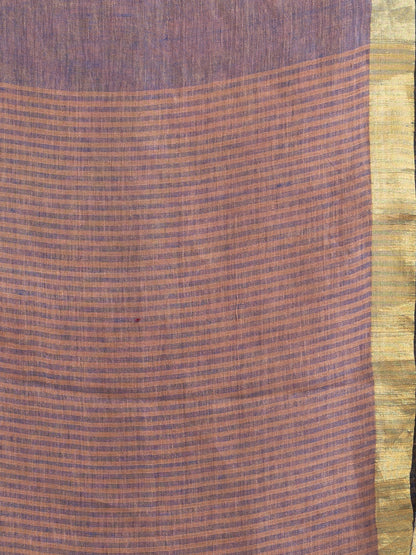 Women's Mauve multi colour pallu gold zari border handwoven saree