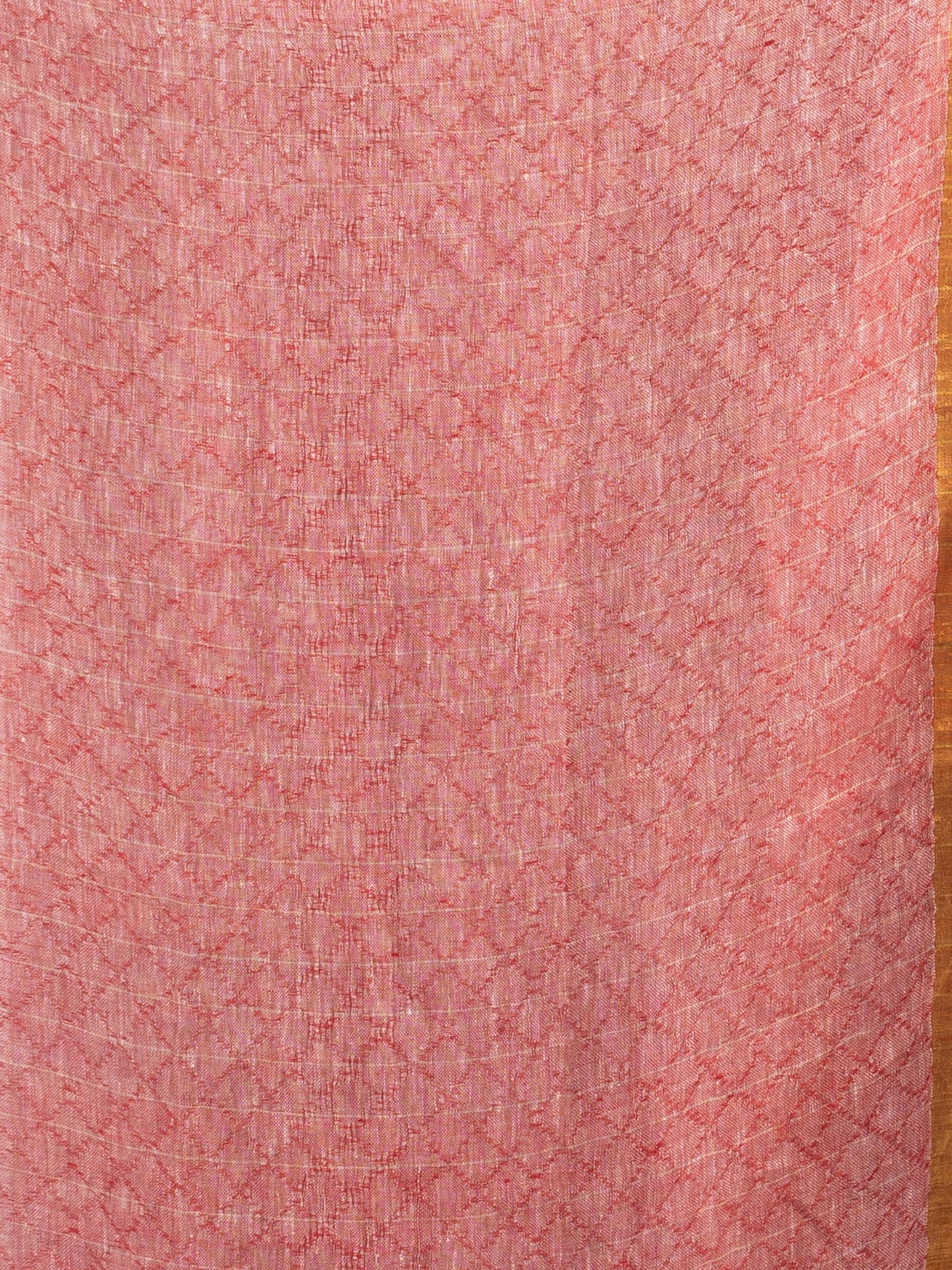 Women's grey all body jacquard weaving red pallu with gold zari border handwoven linen saree