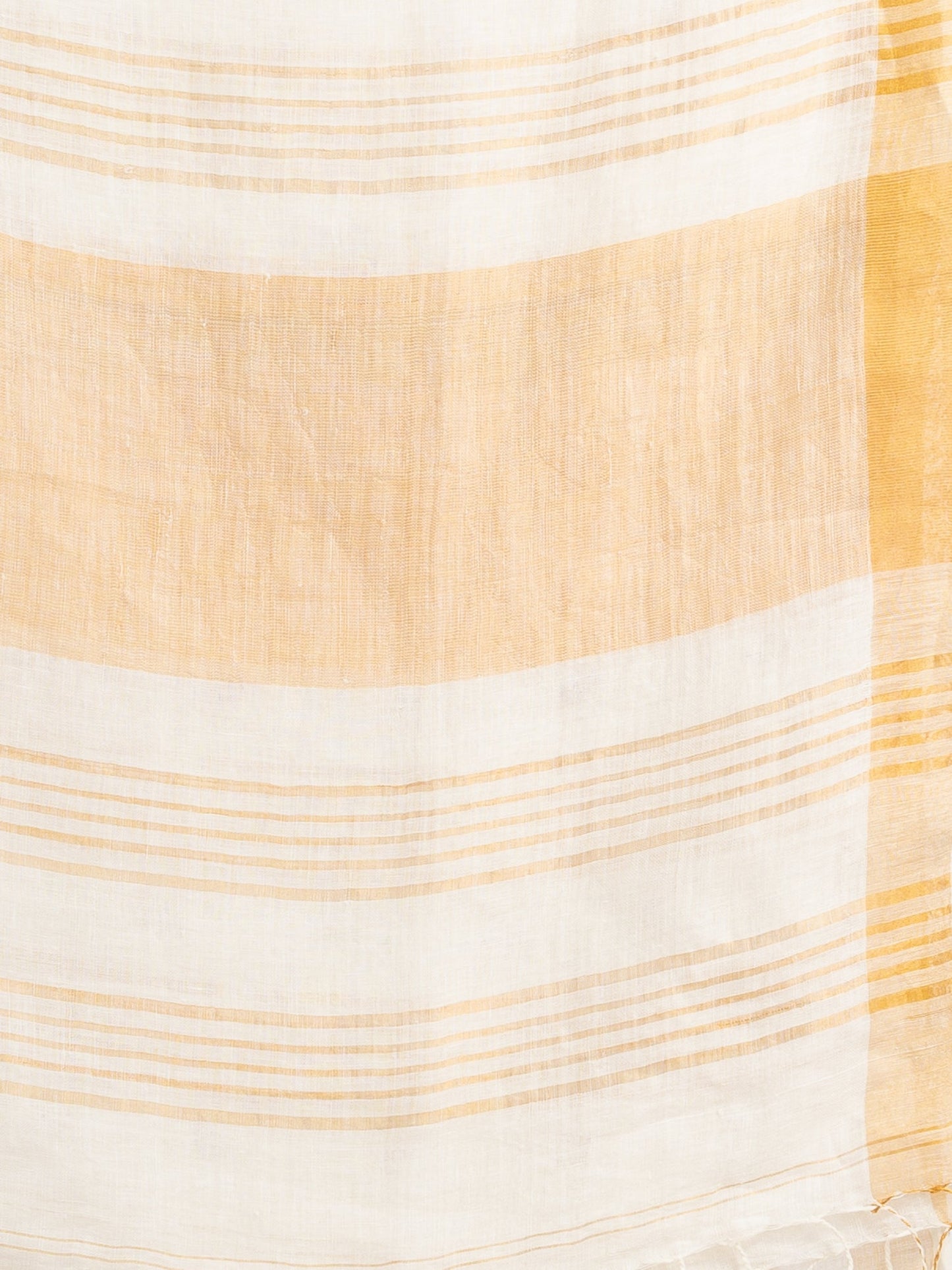 Women's white half body buti with gold zari pallu in gold zari border handwoven linen saree