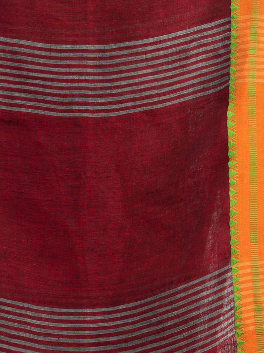 Women's white half body buti with gold zari pallu in gold zari border handwoven linen saree
