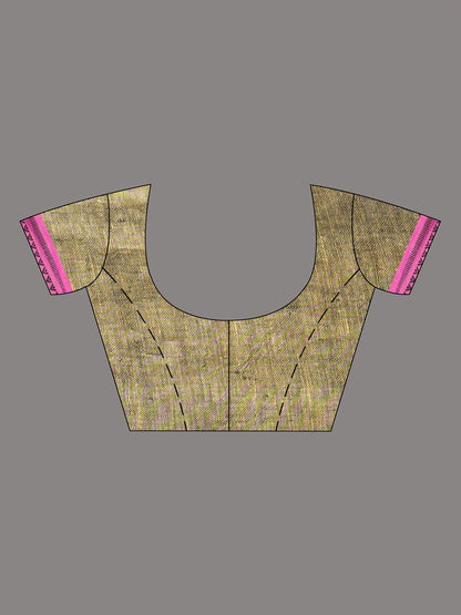 Women's Charcoal with Lemon yollow pallu in jacquard boeder handwoven linen saree