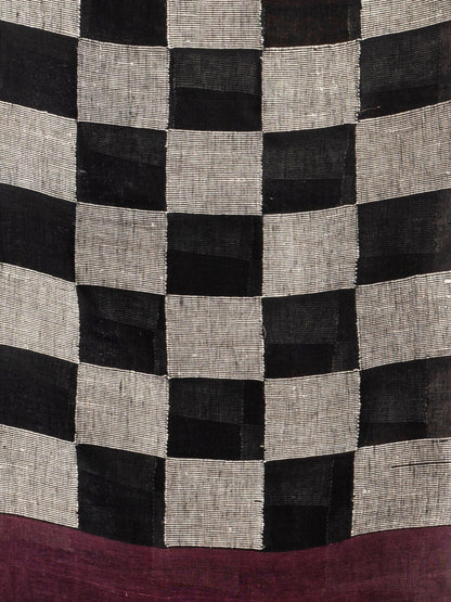 Women's Coffee brown all body buti with box pallu in silver zari border handwoven linen saree