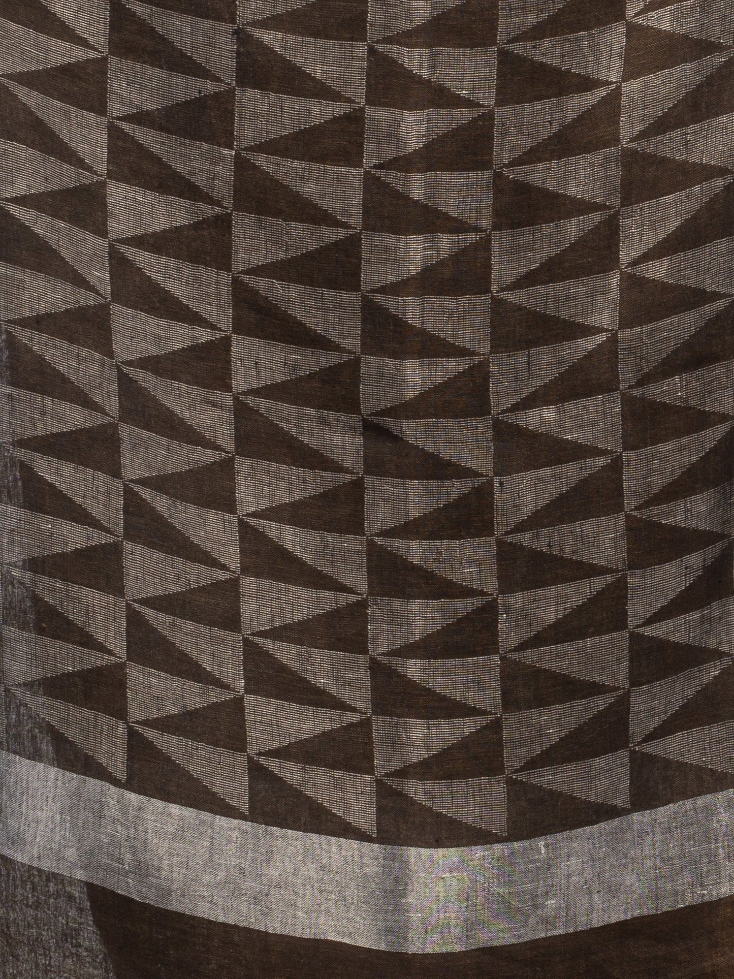 Women's Coffee brown with all pallu zari buti in temple border handwoven linen saree