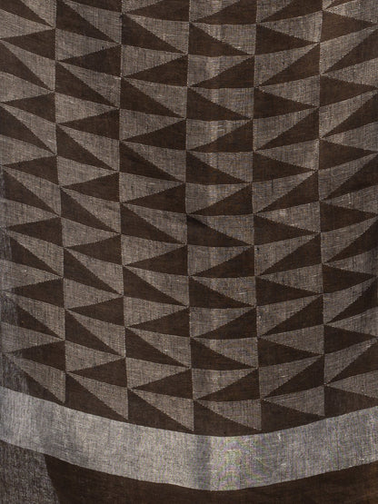 Women's Coffee brown with all pallu zari buti in temple border handwoven linen saree