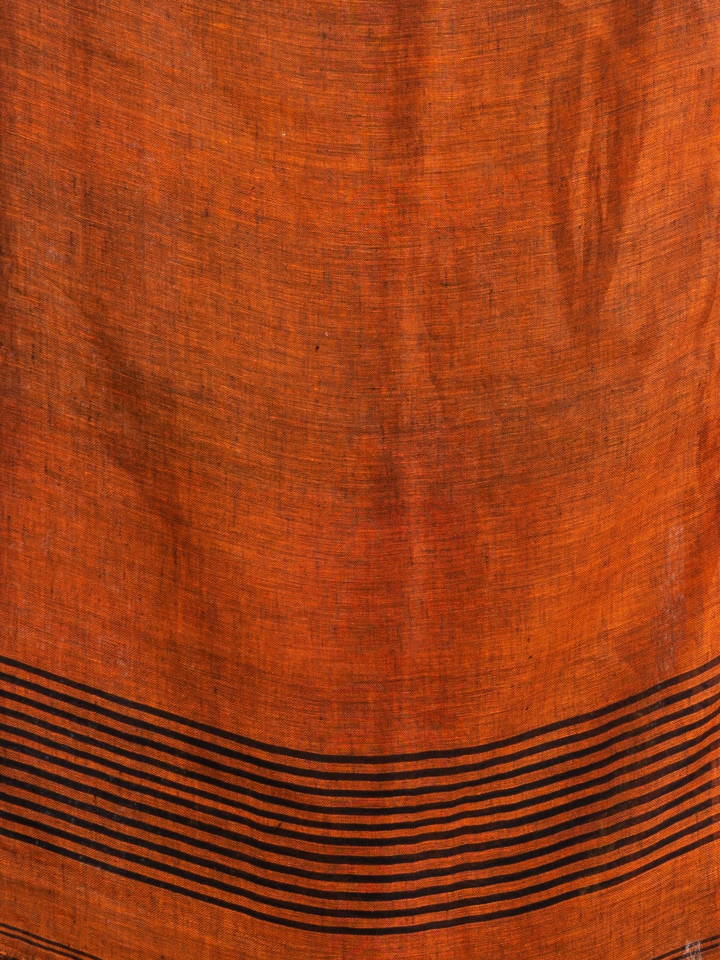 Women's Sunset Brown all body stipe with rust pallu in jacquard boeder handwoven linen saree