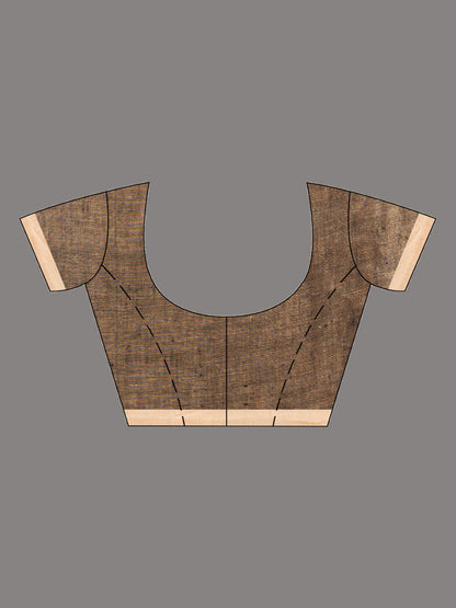 Women's Brown with multi colour pallu in solit boeder handwoven linen saree