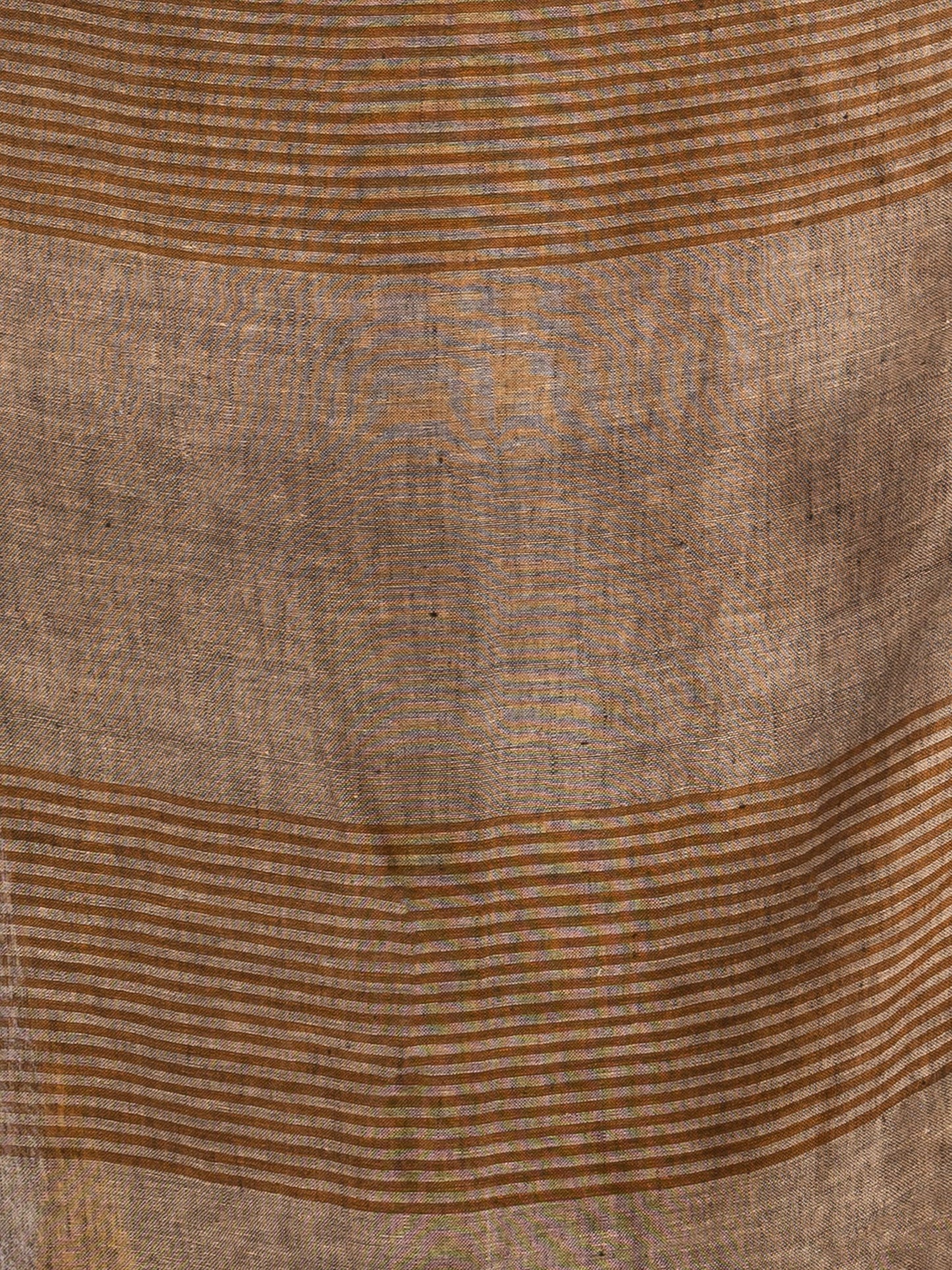 Women's Brown with multi colour pallu in solit boeder handwoven linen saree