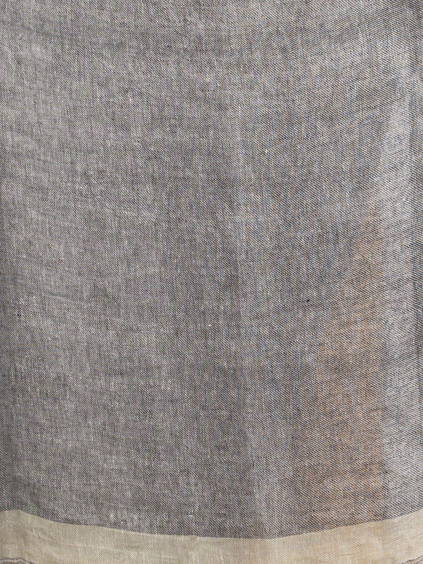 Women's Sage green twill weaving with black pallu in white and black border handwoven linen saree